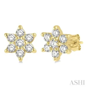 1/6 Ctw Floral Round Cut Diamond Petite Fashion Earring in 10K Yellow Gold