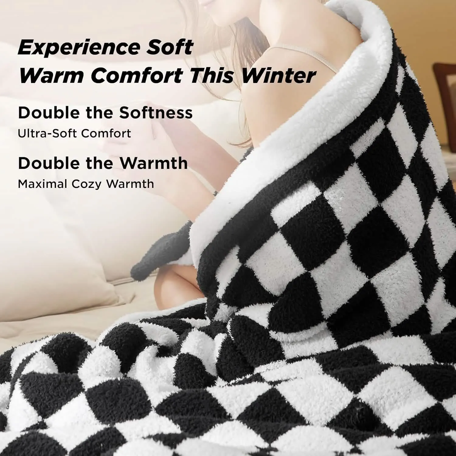 Bedsure Ultra-Soft Double Side Yarn Sherpa Checkered Blanket