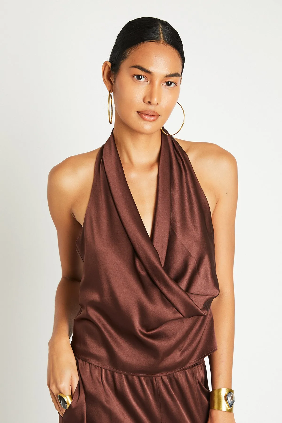   Beryll Poppy Silk Top | Chocolate