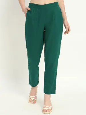 BOTTLE GREEN COTTON PANTS
