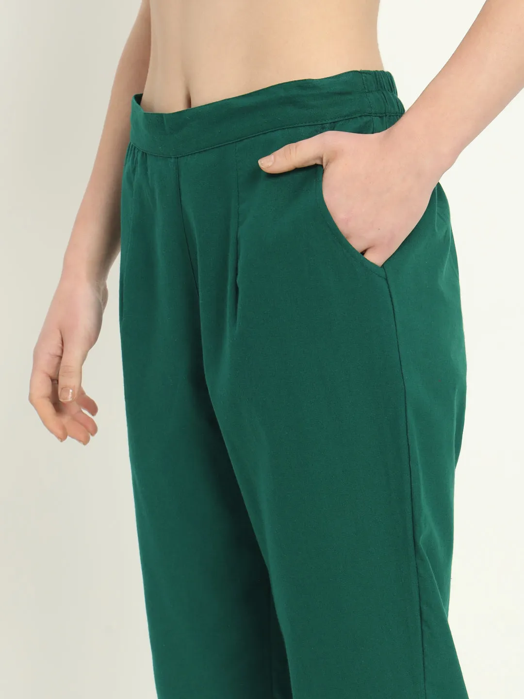 BOTTLE GREEN COTTON PANTS