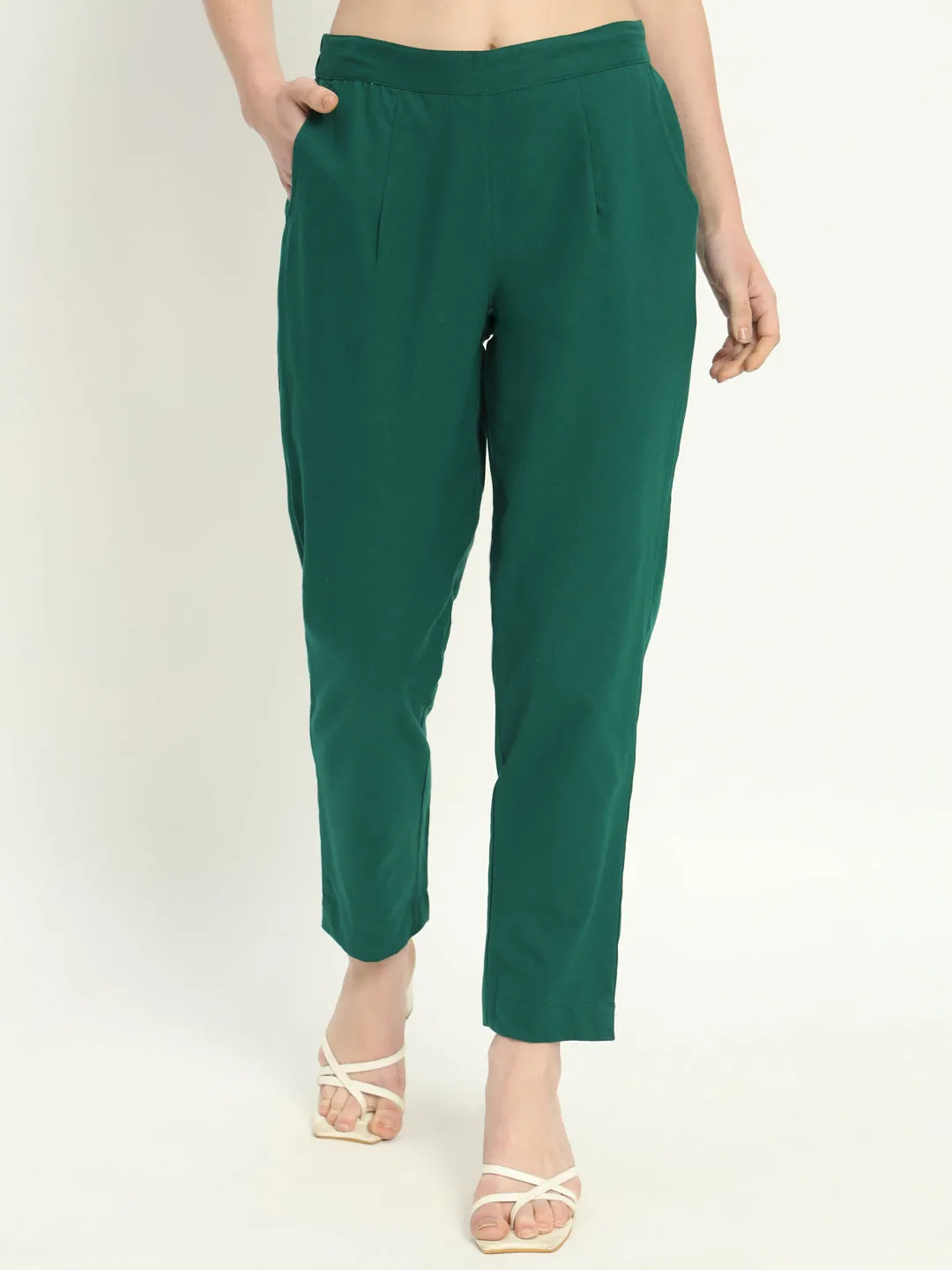 BOTTLE GREEN COTTON PANTS