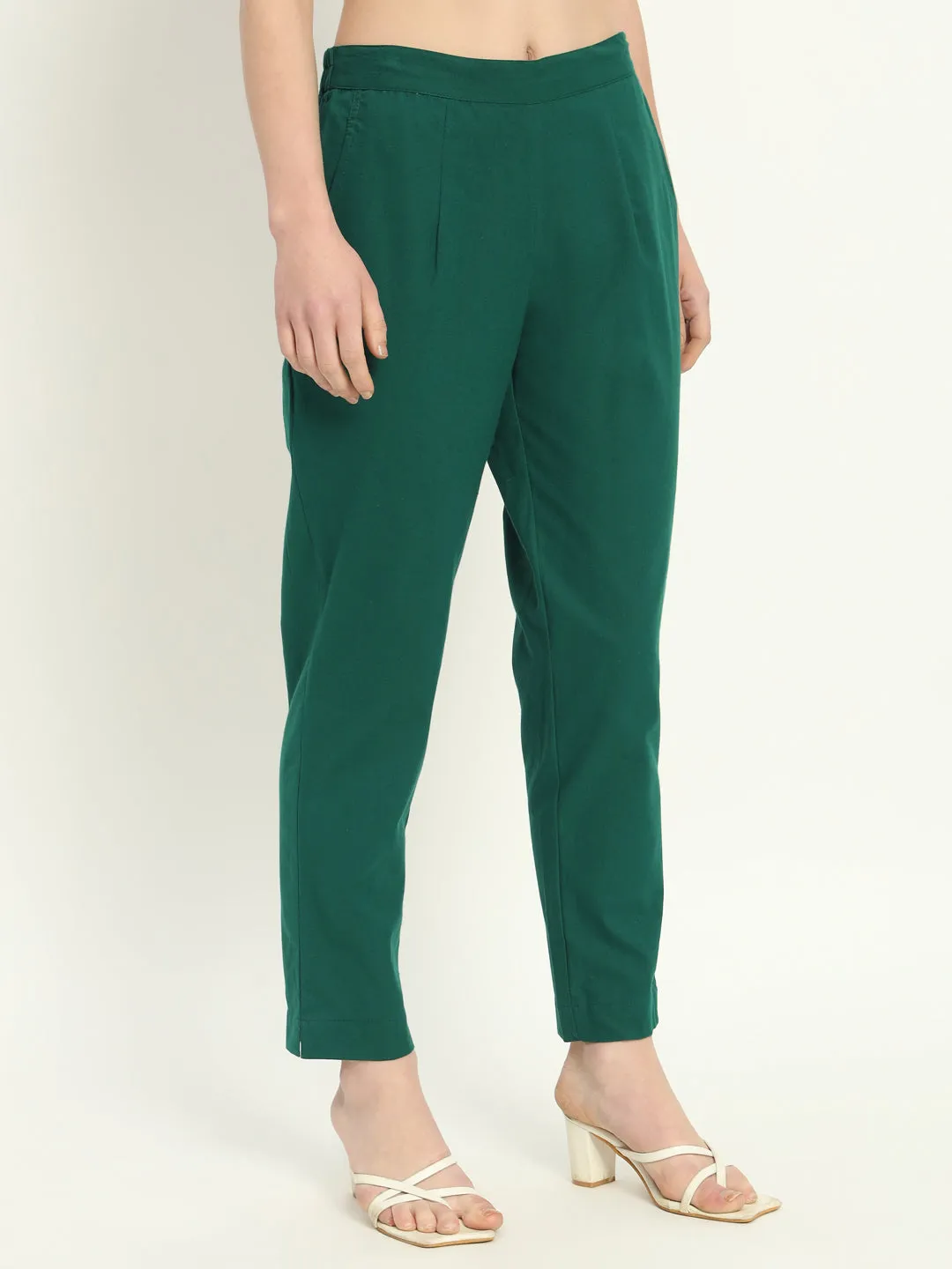 BOTTLE GREEN COTTON PANTS