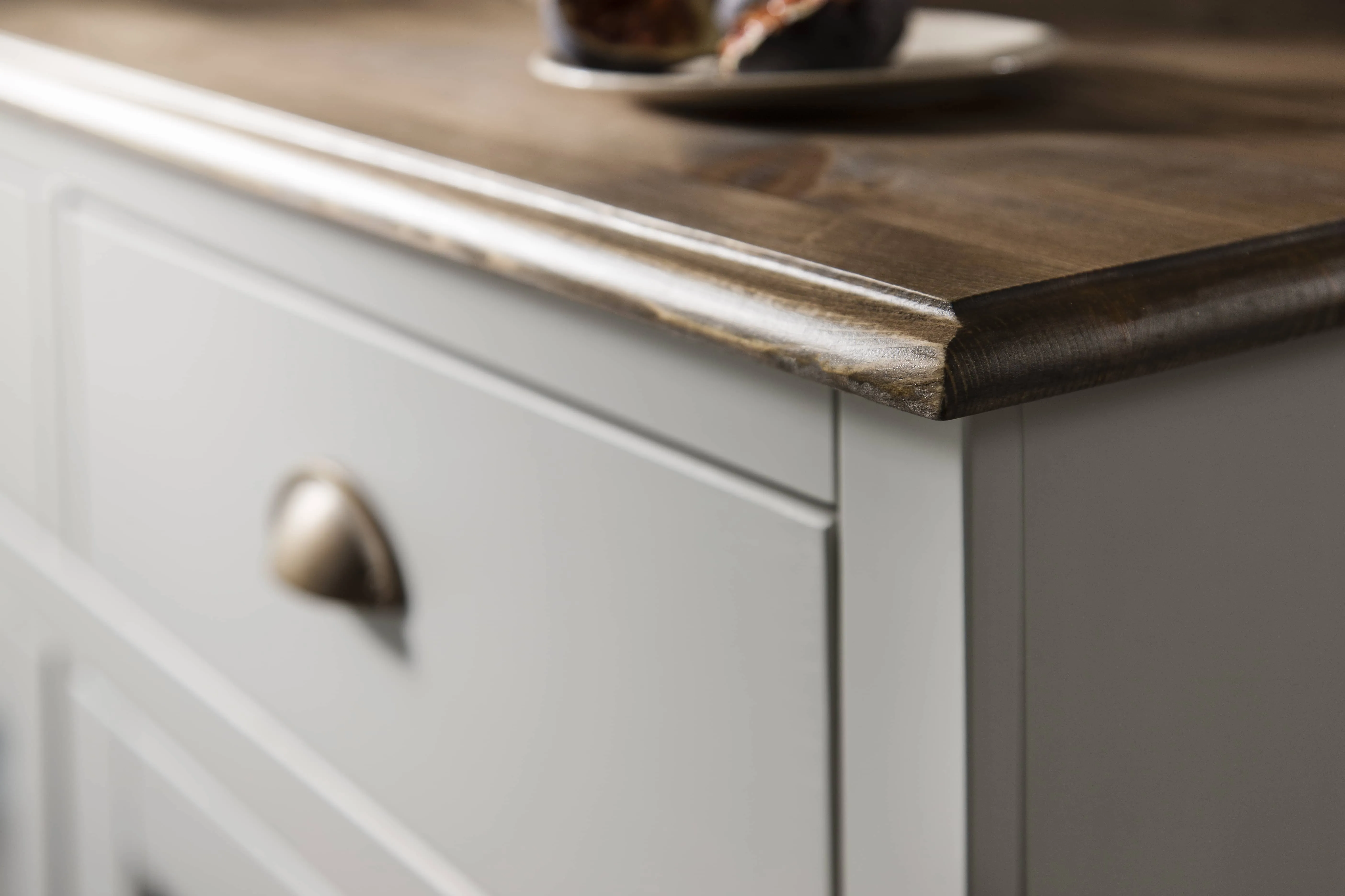 Canterbury Dresser and Sideboard with Solid Doors in Grey and Dark Pine