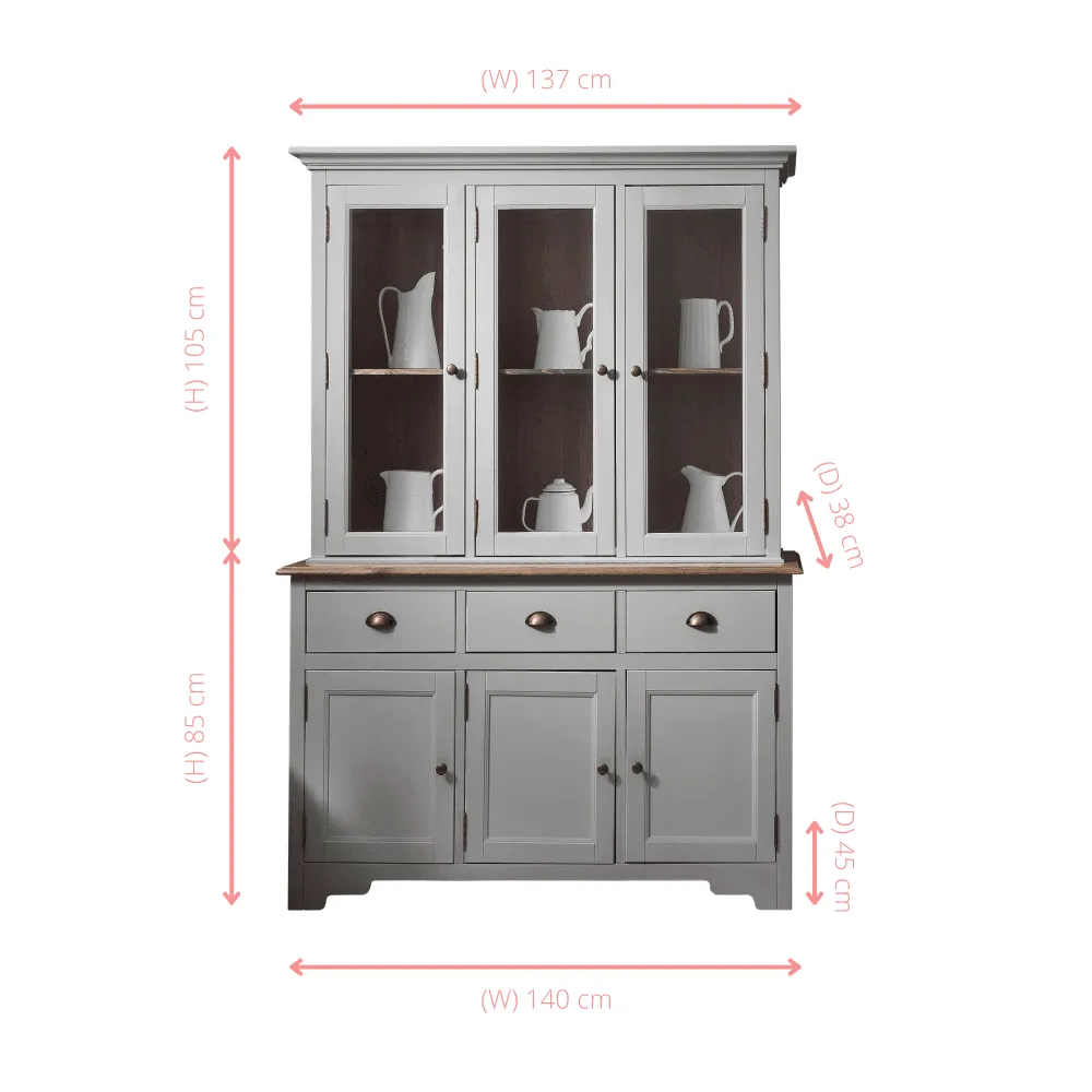 Canterbury Dresser and Sideboard with Solid Doors in Grey and Dark Pine