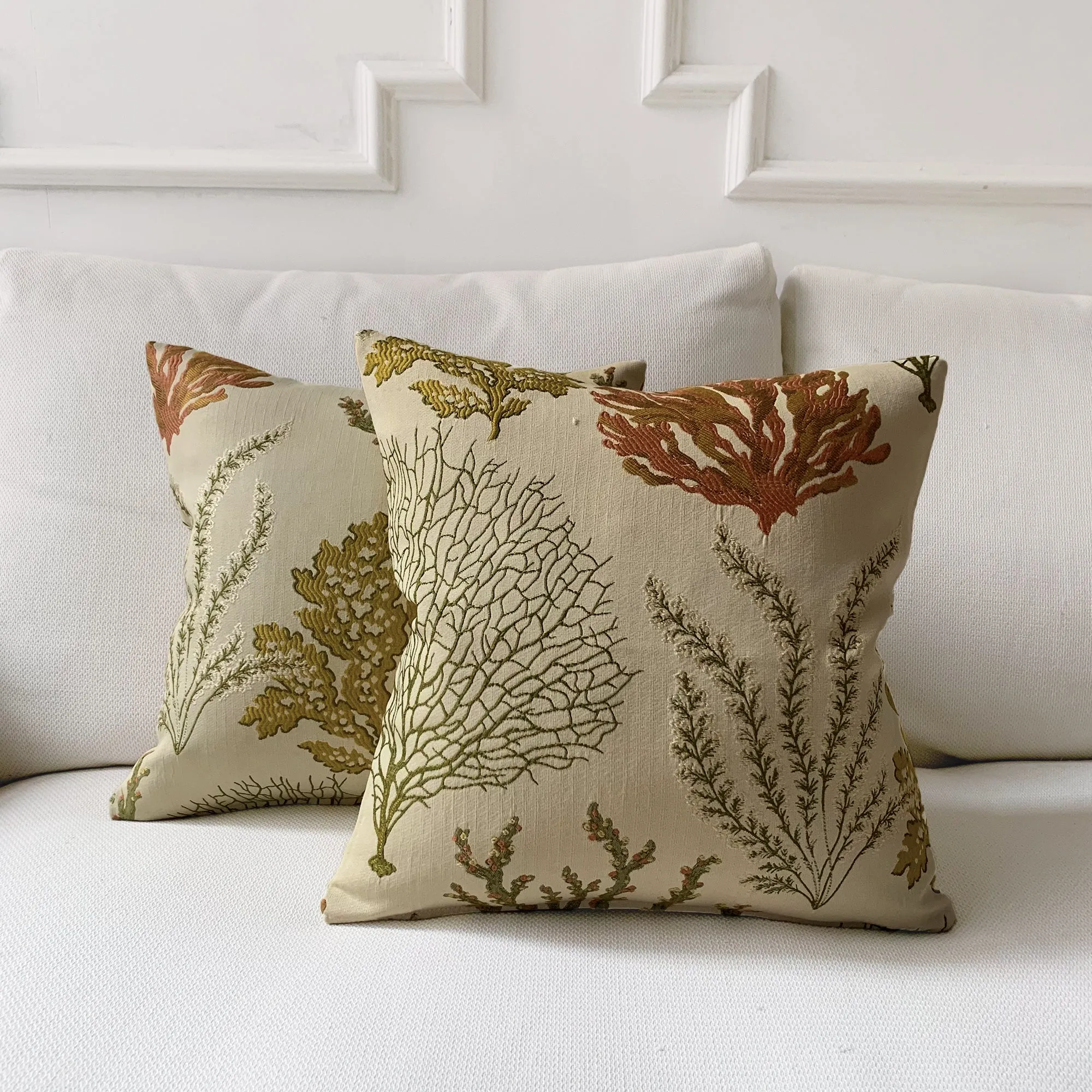 Coral Reef Embroidered Throw Pillow Cover 16x16