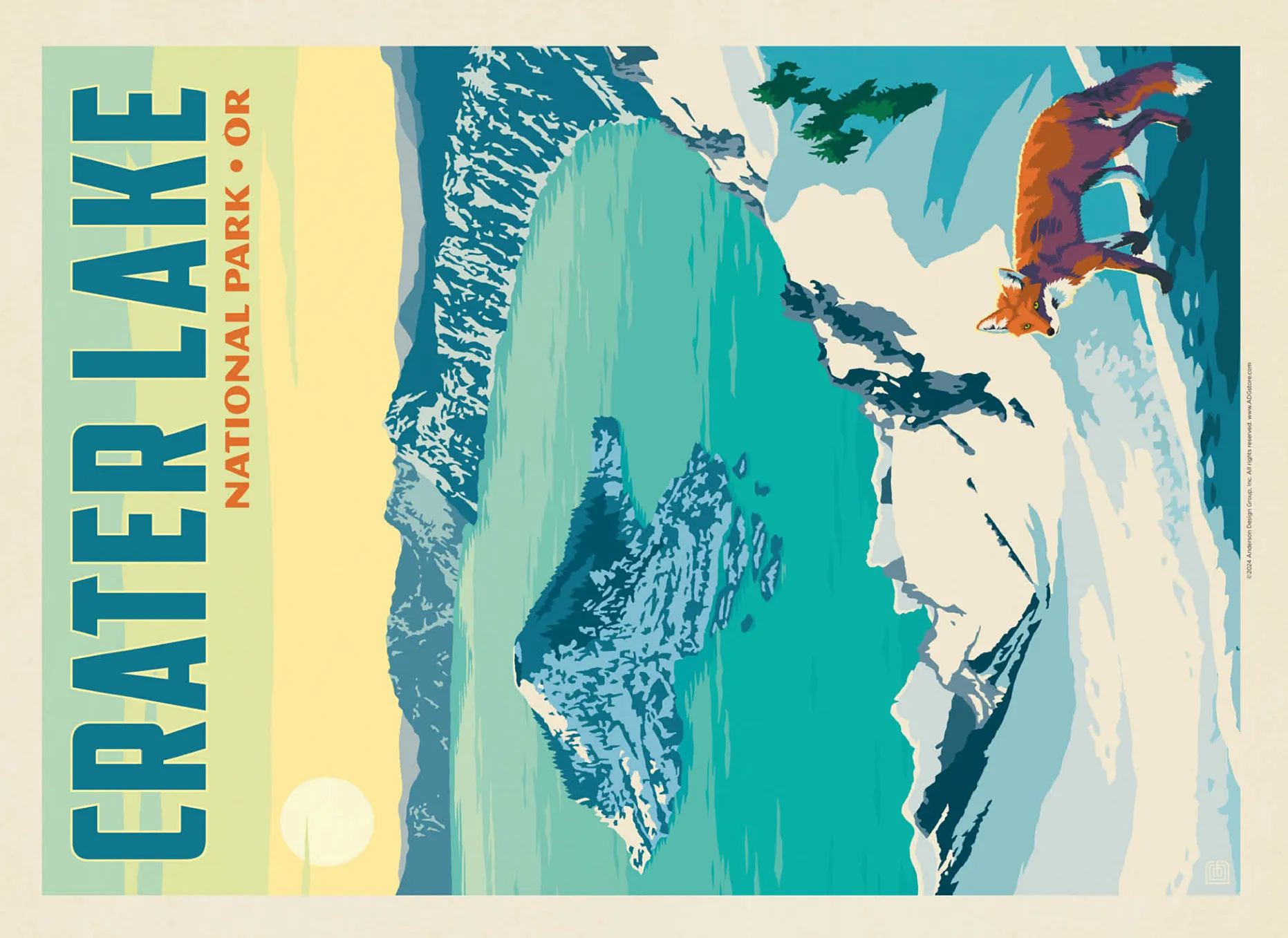 Crater Lake National Park: Winter Fox, Vintage Poster