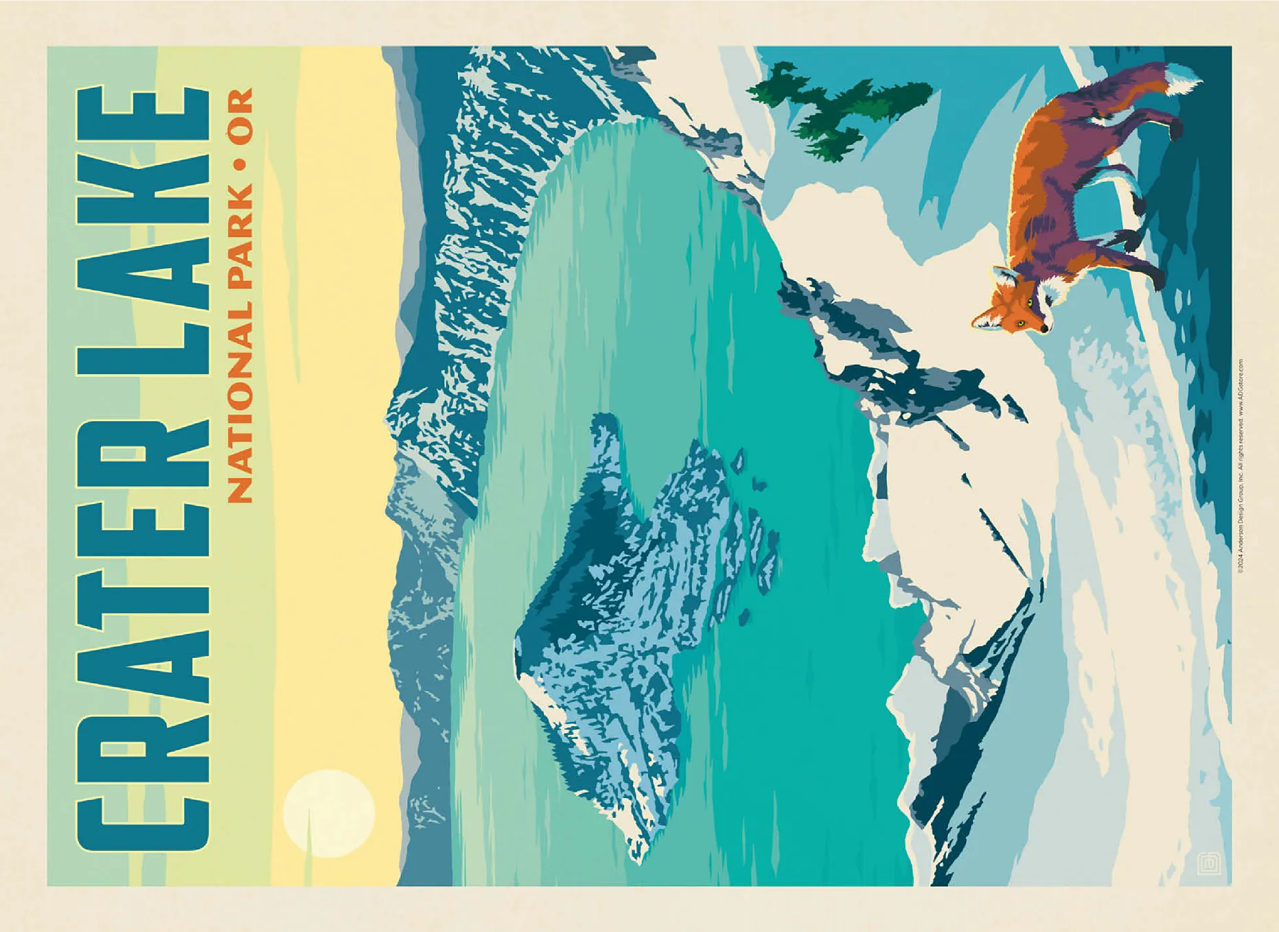 Crater Lake National Park: Winter Fox, Vintage Poster