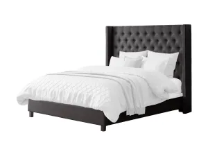 Dark Grey Tufted King Bed with Slats