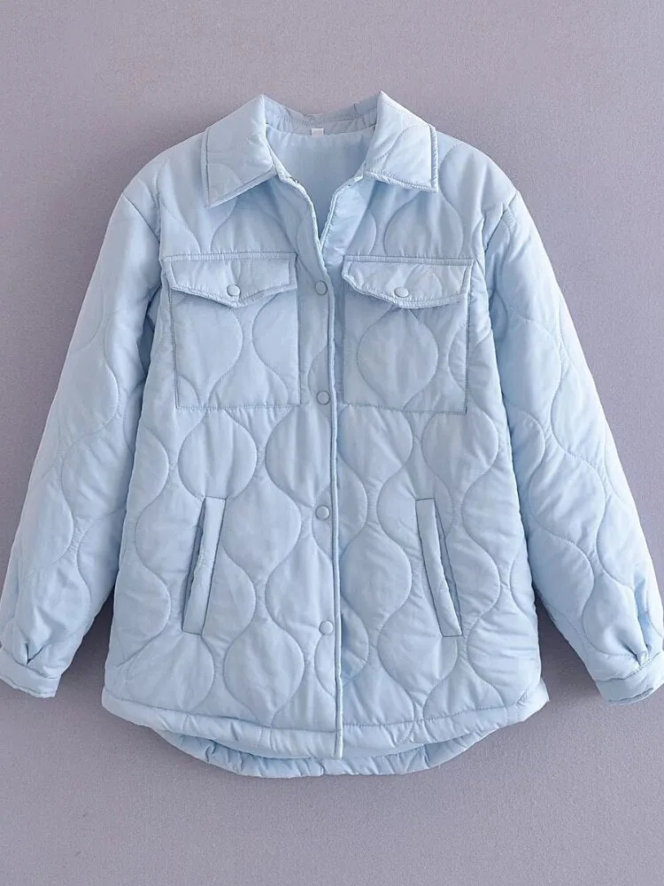 Fashionkova Winter Coat For Women Varsity Heavy Jackets Baseball Fashion Vintage Clothes Loose Parka Blue Streetwear Trending Products Coats