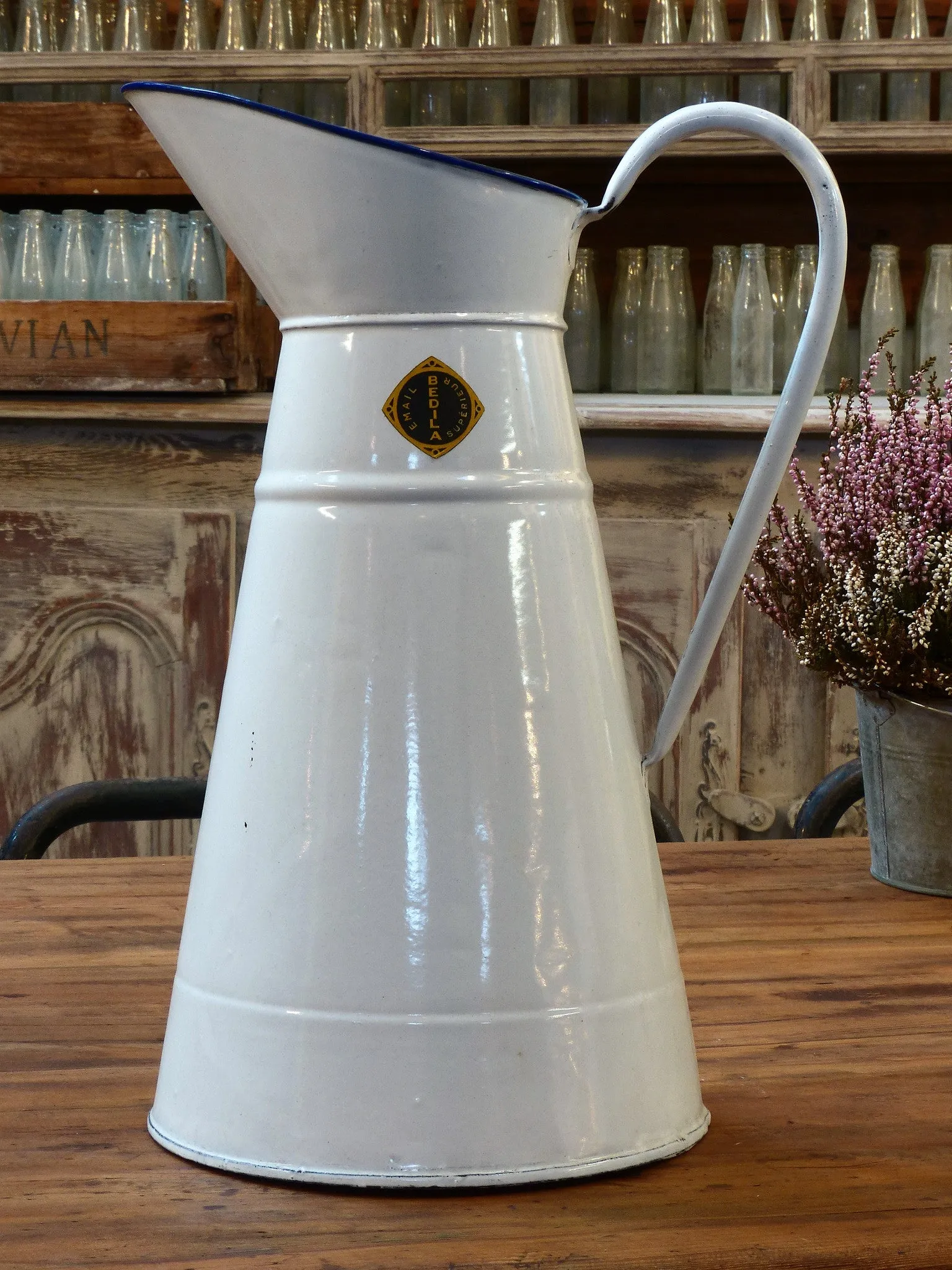 French enamel jug with blue rim – circa 1950’s