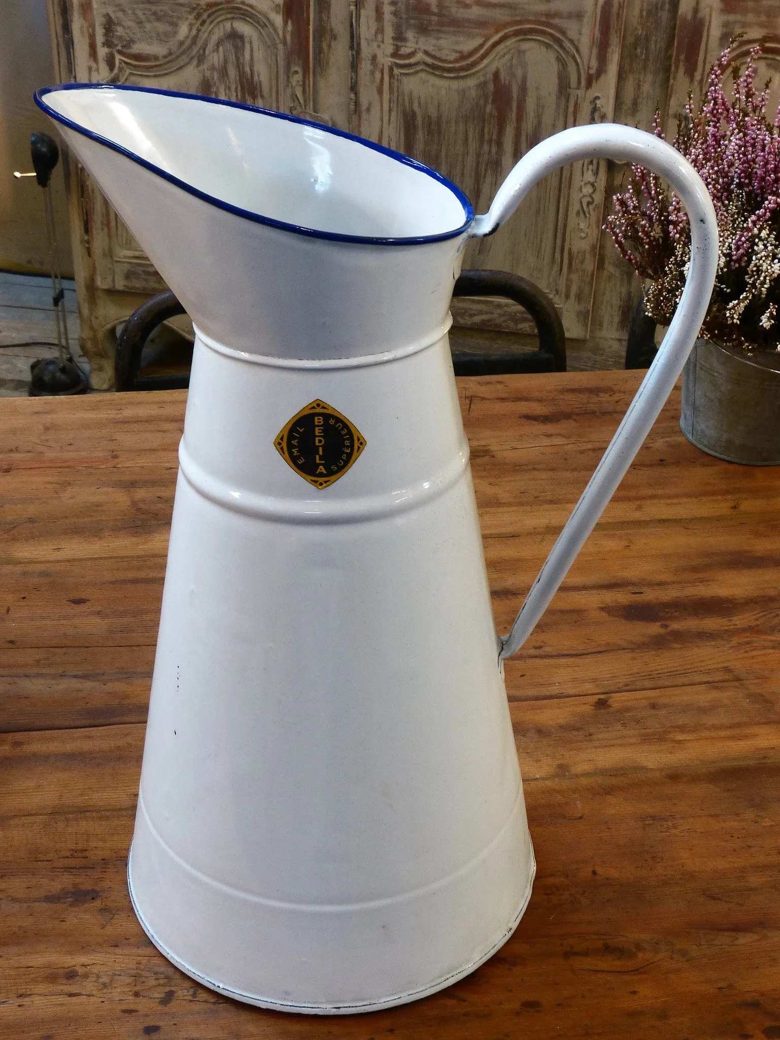French enamel jug with blue rim – circa 1950’s
