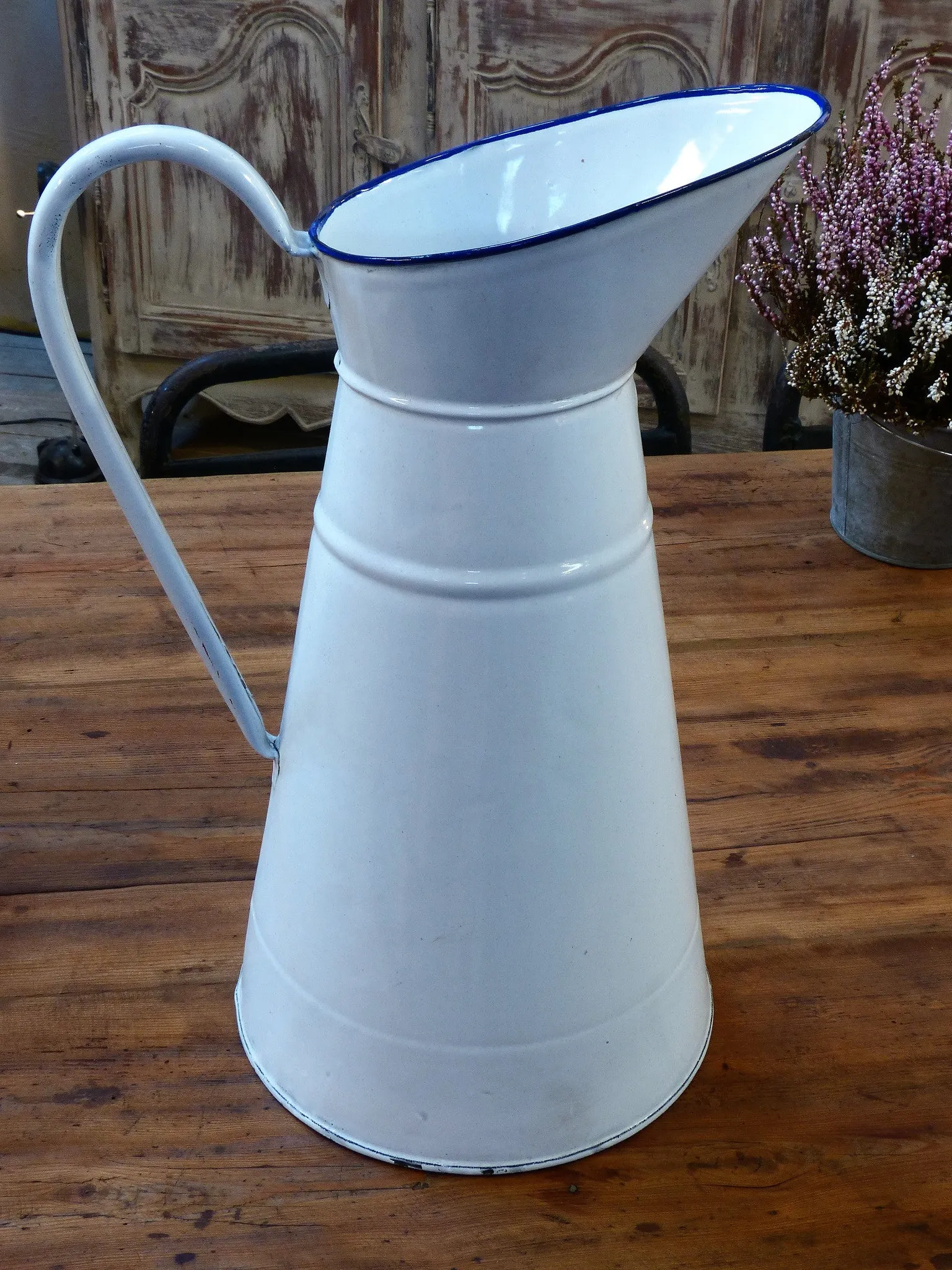 French enamel jug with blue rim – circa 1950’s