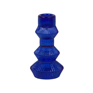 Geometric Cobalt Blue Glass Candlestick Holder