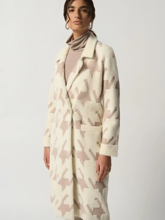 Joseph Ribkoff Houndstooth Straight Coat In Winter White/Oatmeal 233941 4122