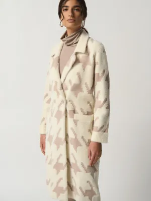 Joseph Ribkoff Houndstooth Straight Coat In Winter White/Oatmeal 233941 4122
