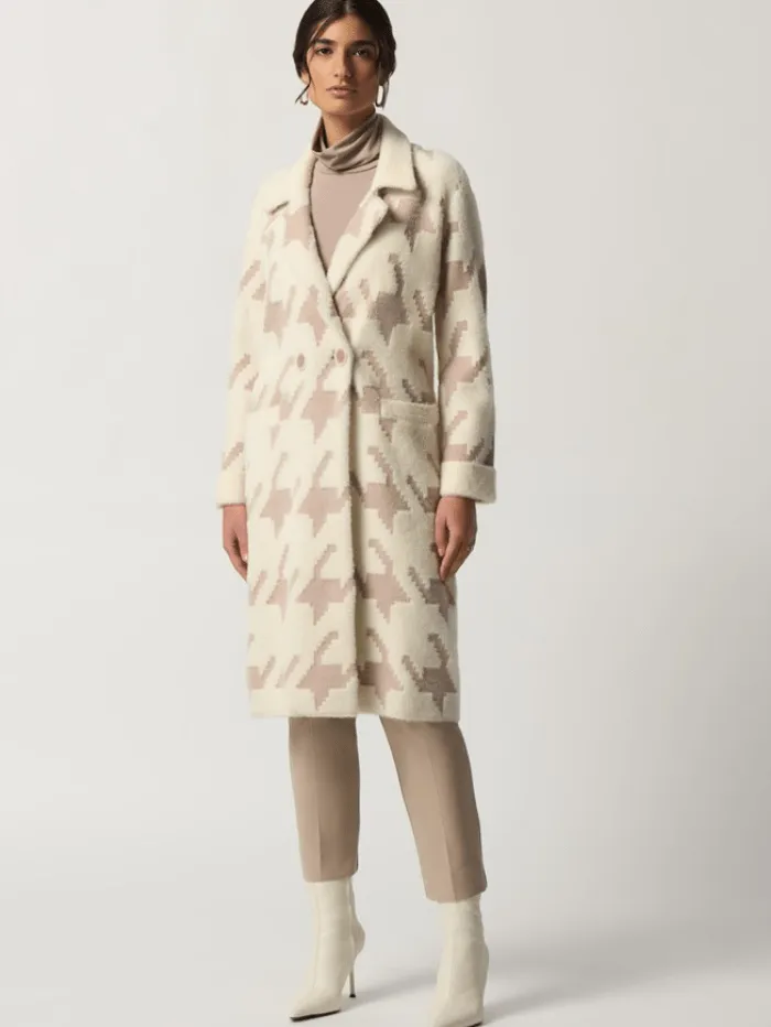 Joseph Ribkoff Houndstooth Straight Coat In Winter White/Oatmeal 233941 4122