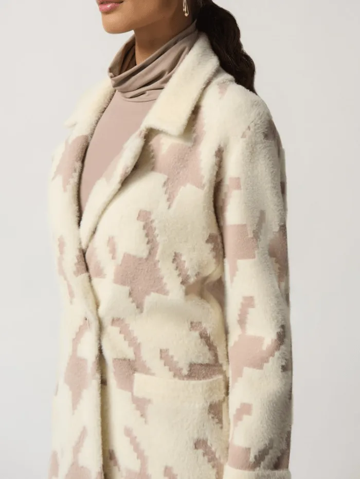 Joseph Ribkoff Houndstooth Straight Coat In Winter White/Oatmeal 233941 4122