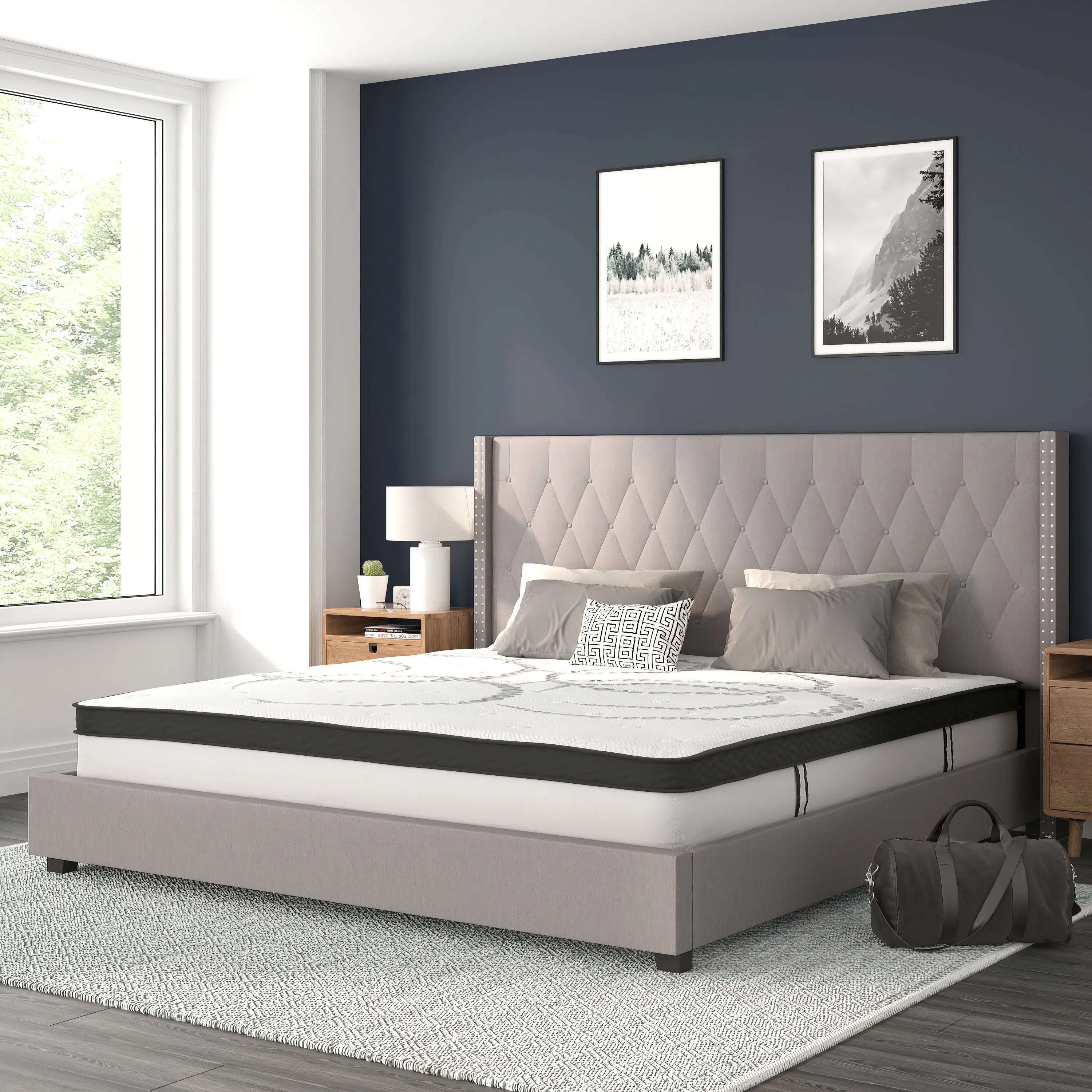 King Platform Bed Set-Gray HG-BM10-44-GG