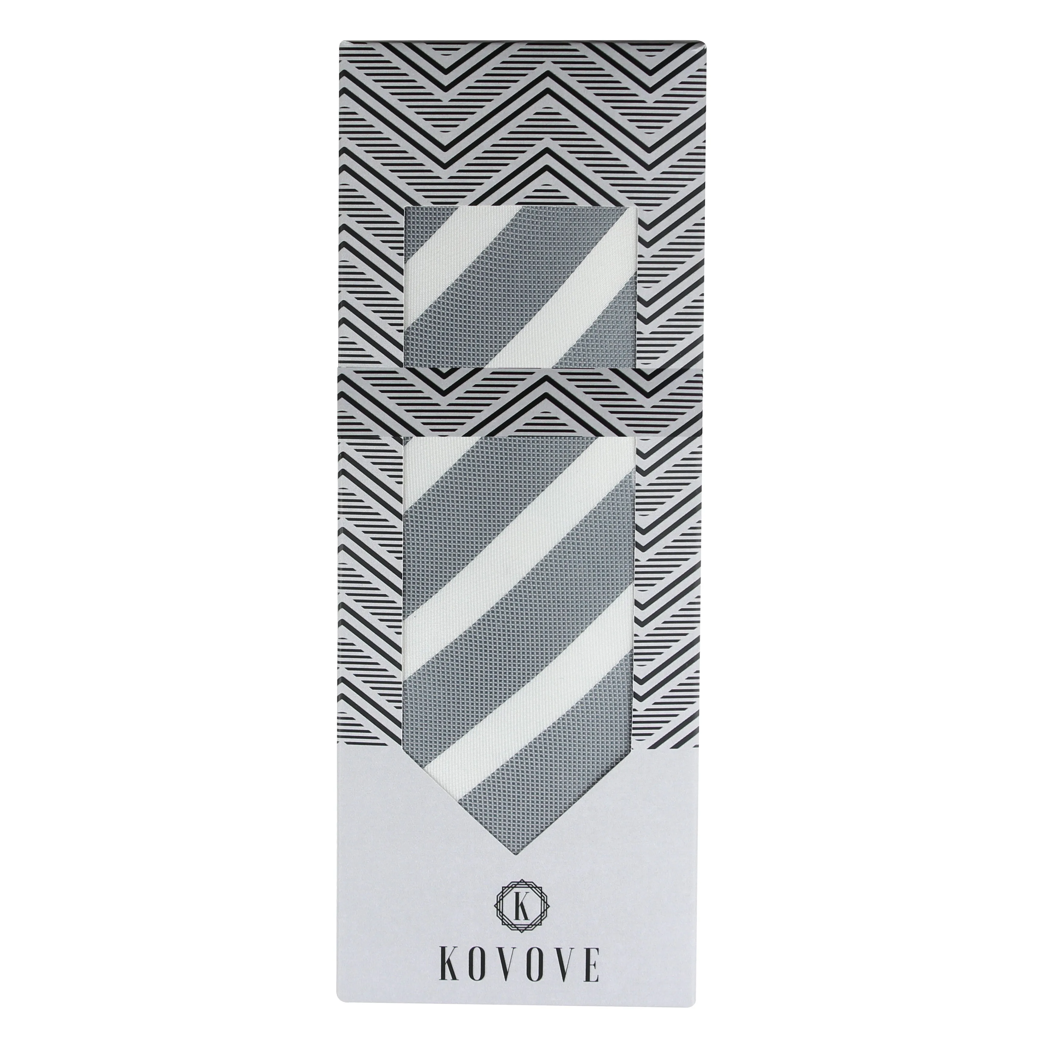 Kovove The Greywind Striped Grey Necktie and Pocket Square Gift Box