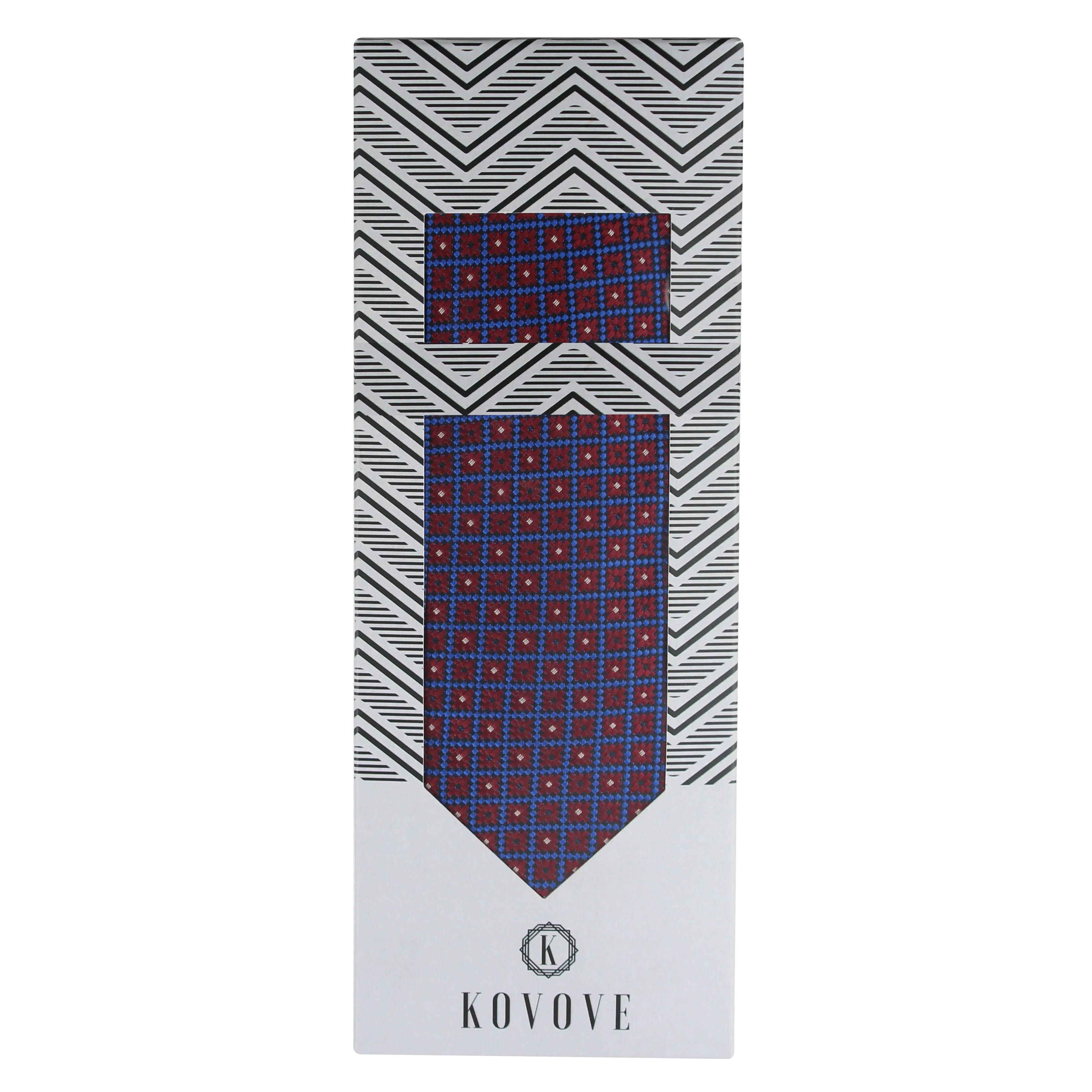 Kovove The Radiant Checkered  Maroon Necktie and Pocket Square Gift Box