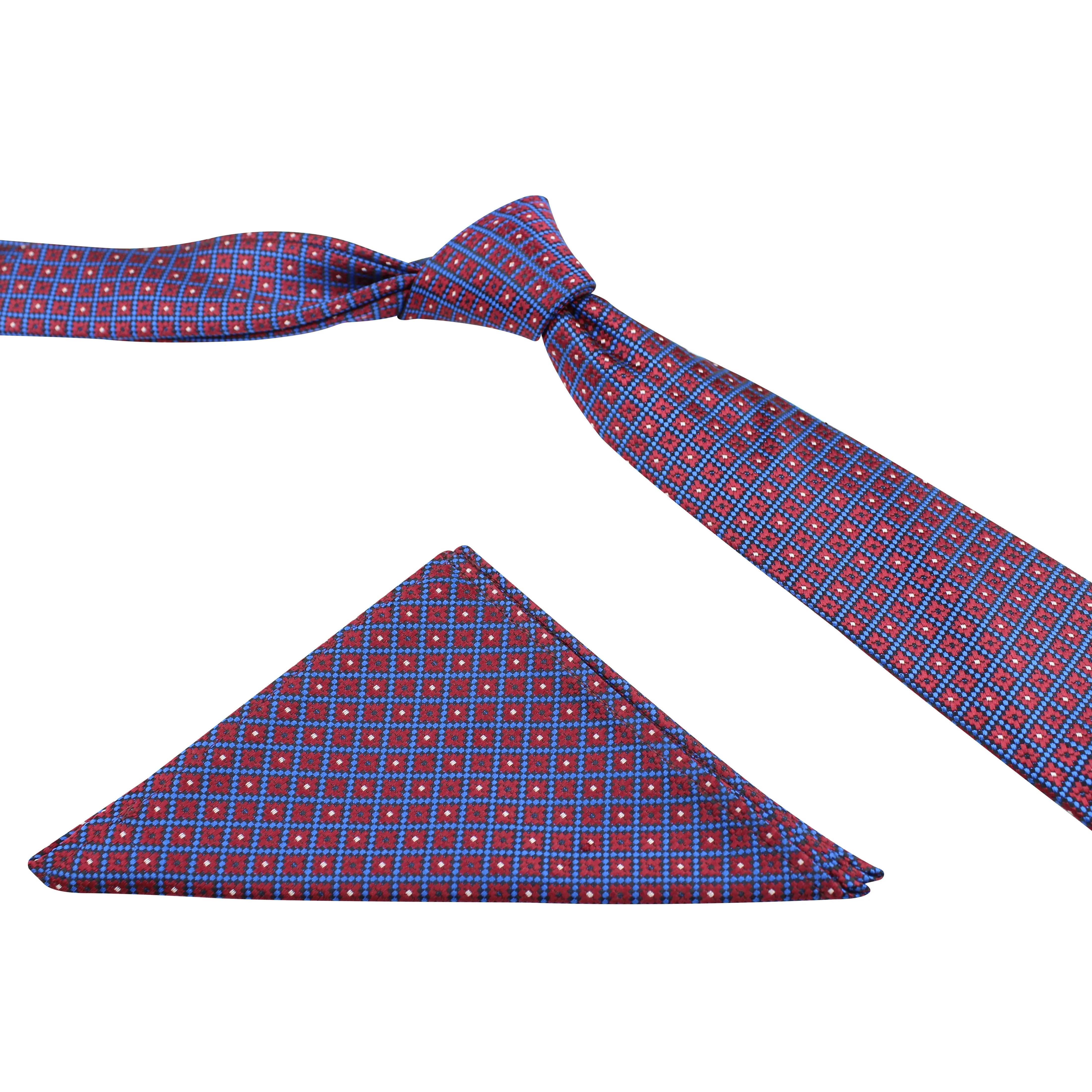 Kovove The Radiant Checkered  Maroon Necktie and Pocket Square Gift Box