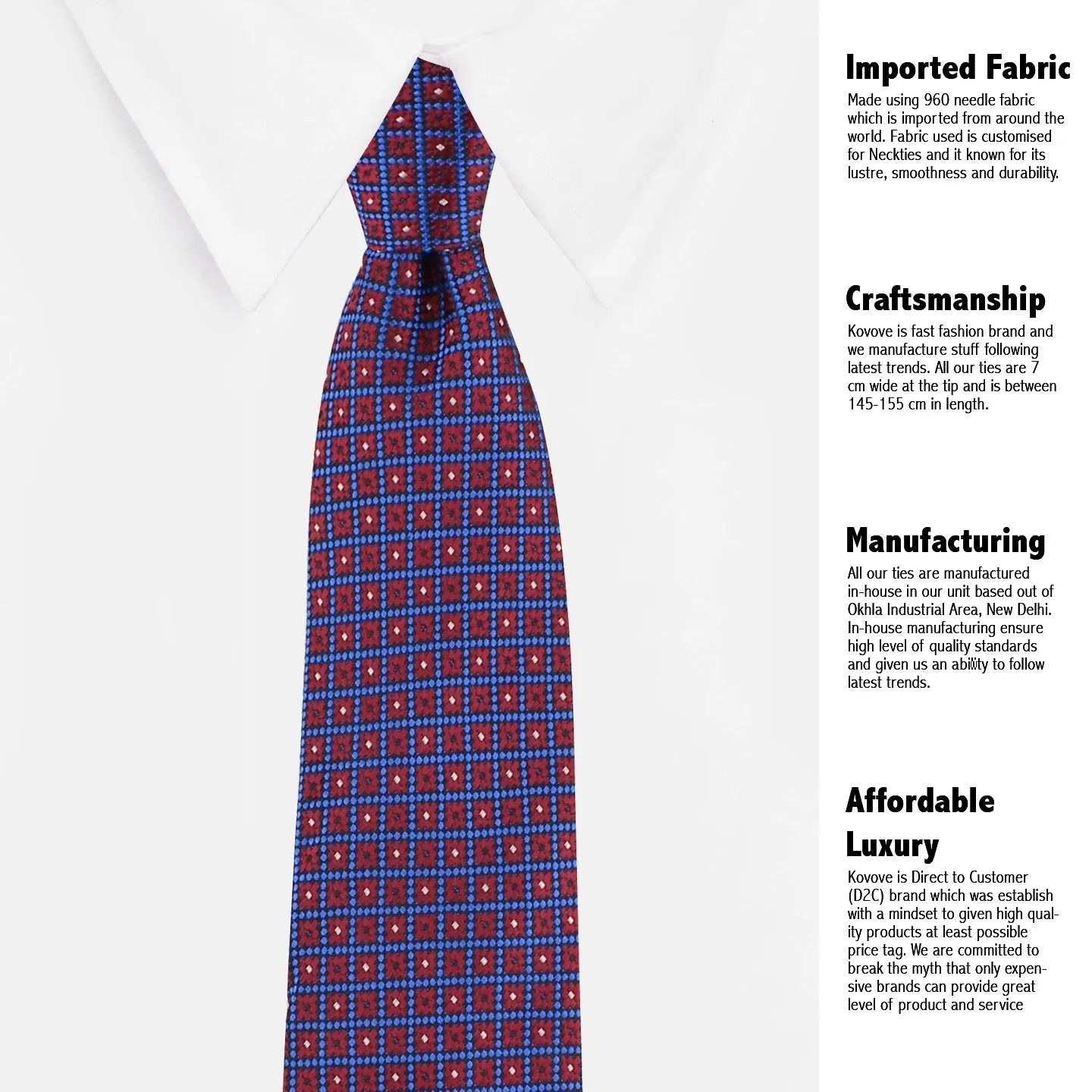 Kovove The Radiant Checkered  Maroon Necktie and Pocket Square Gift Box