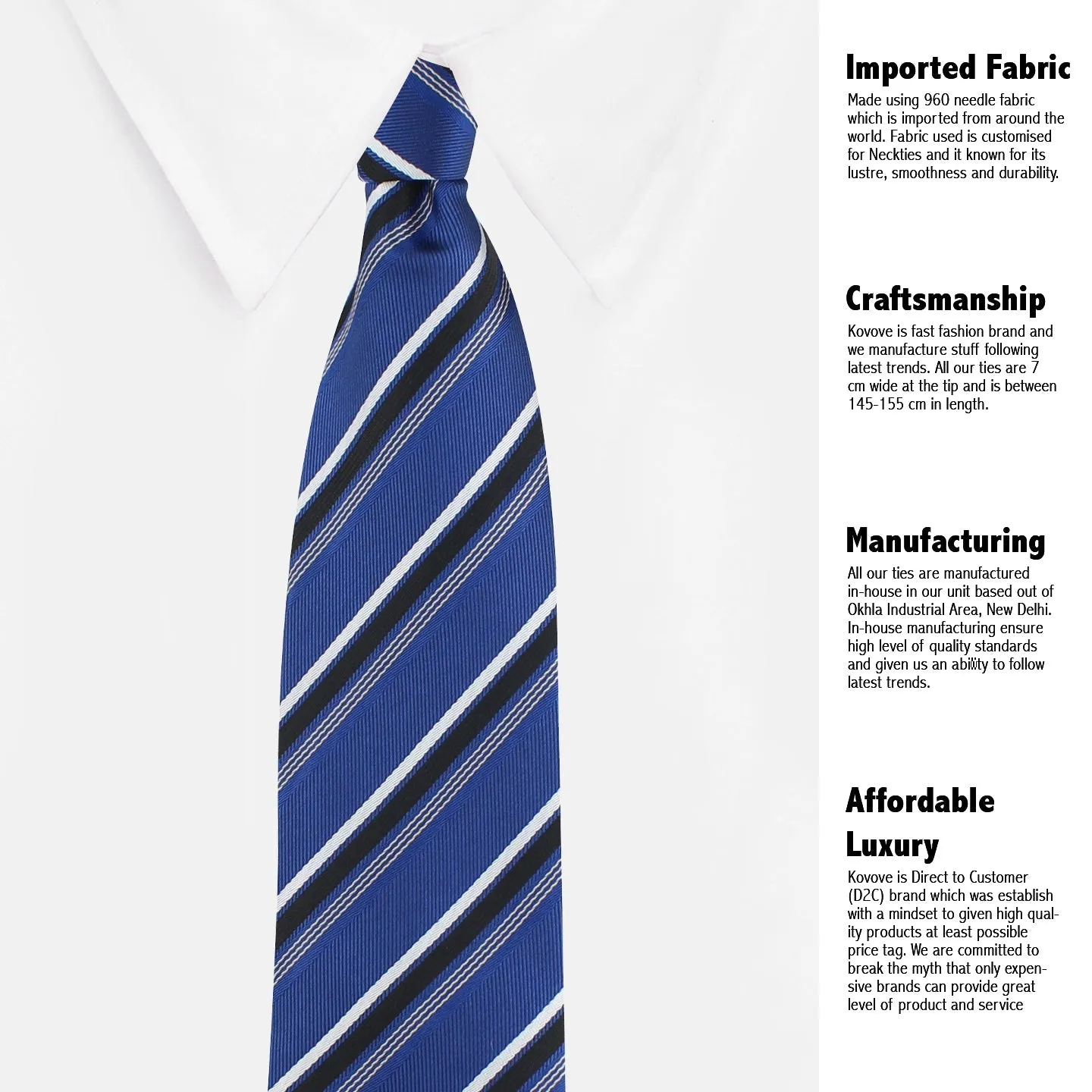 Kovove The Soulful Striped Blue Necktie For Men