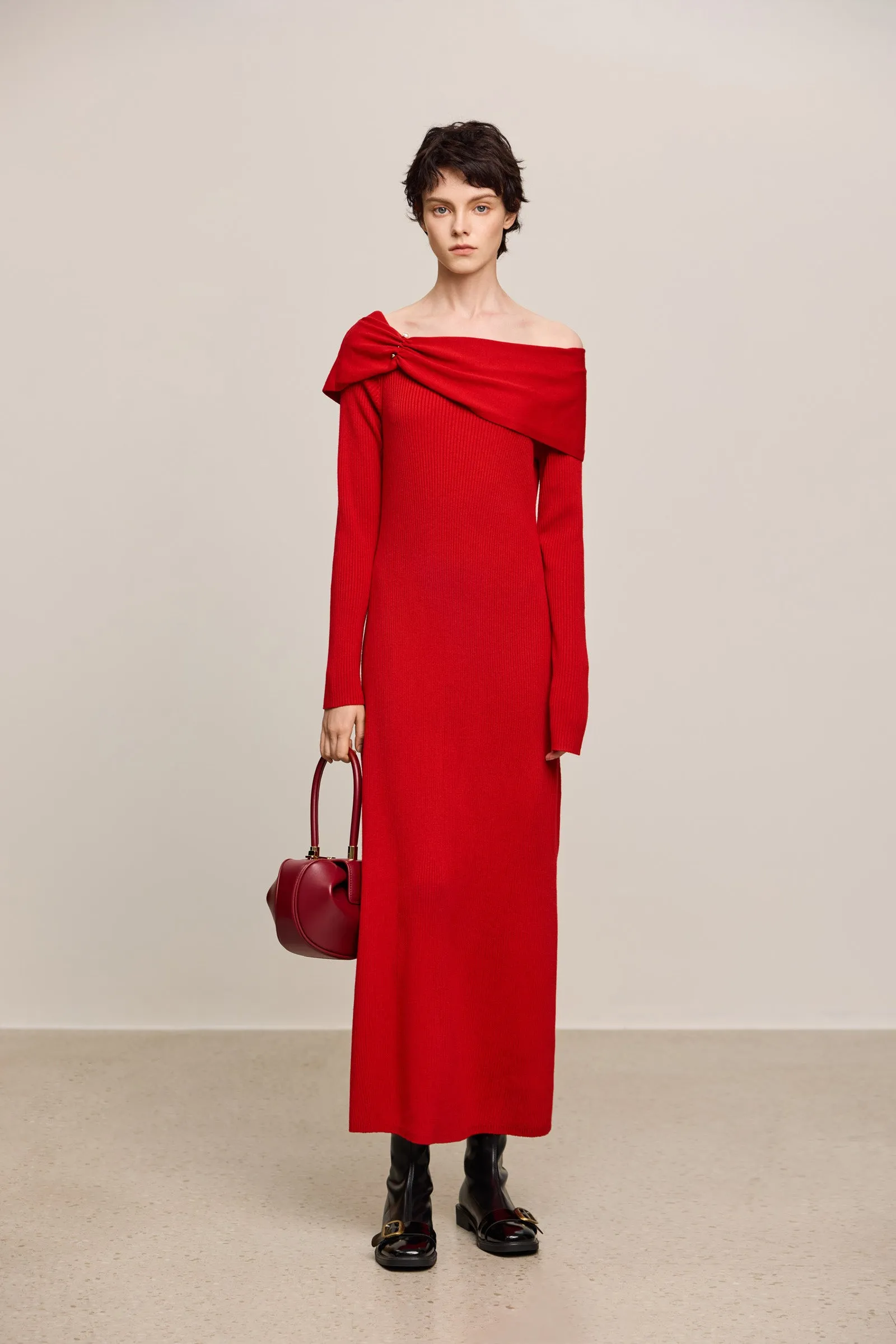 LILY Draped Off-Shoulder A-Line Dress