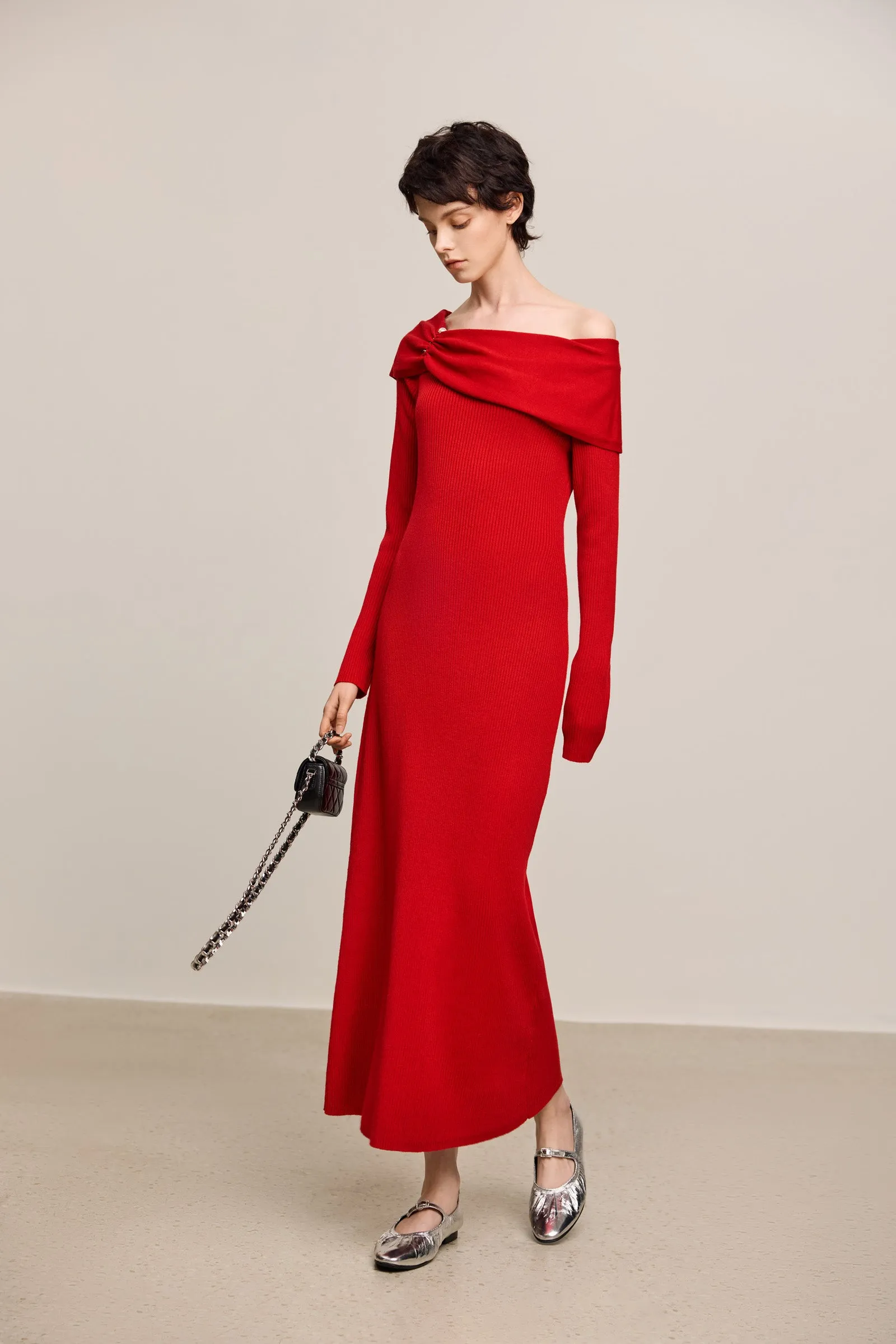 LILY Draped Off-Shoulder A-Line Dress