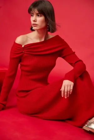 LILY Draped Off-Shoulder A-Line Dress
