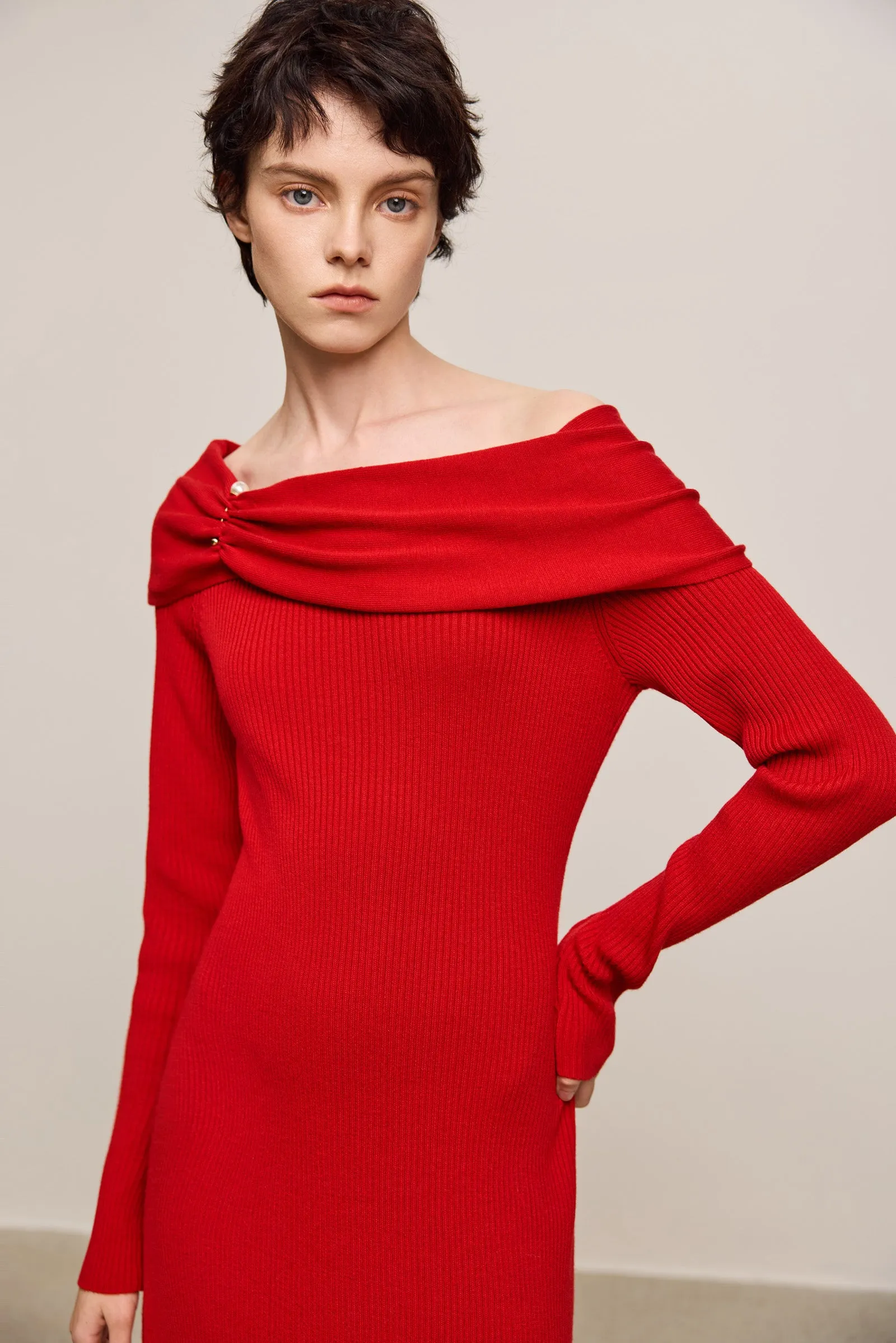 LILY Draped Off-Shoulder A-Line Dress