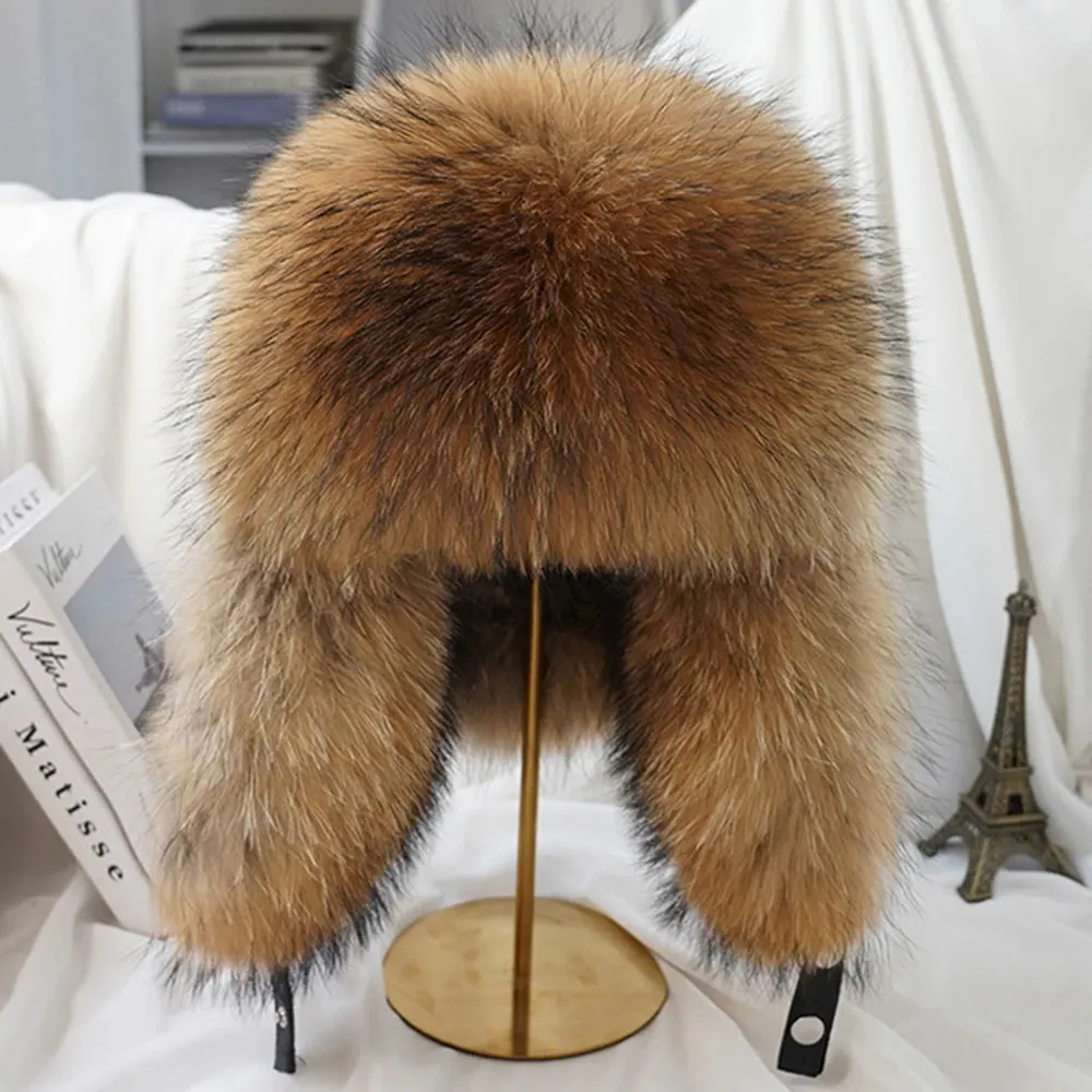 Luxury Men's Silver Fox Fur Bomber Hat – Real Fur Ushanka with Leather