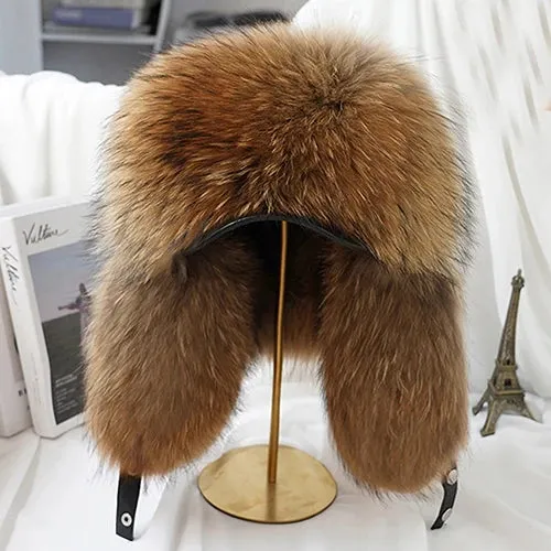 Luxury Men's Silver Fox Fur Bomber Hat – Real Fur Ushanka with Leather