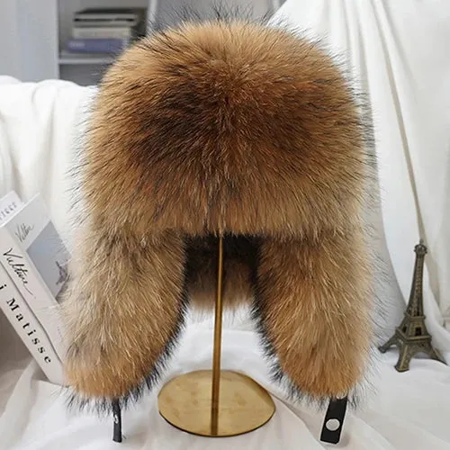Luxury Men's Silver Fox Fur Bomber Hat – Real Fur Ushanka with Leather