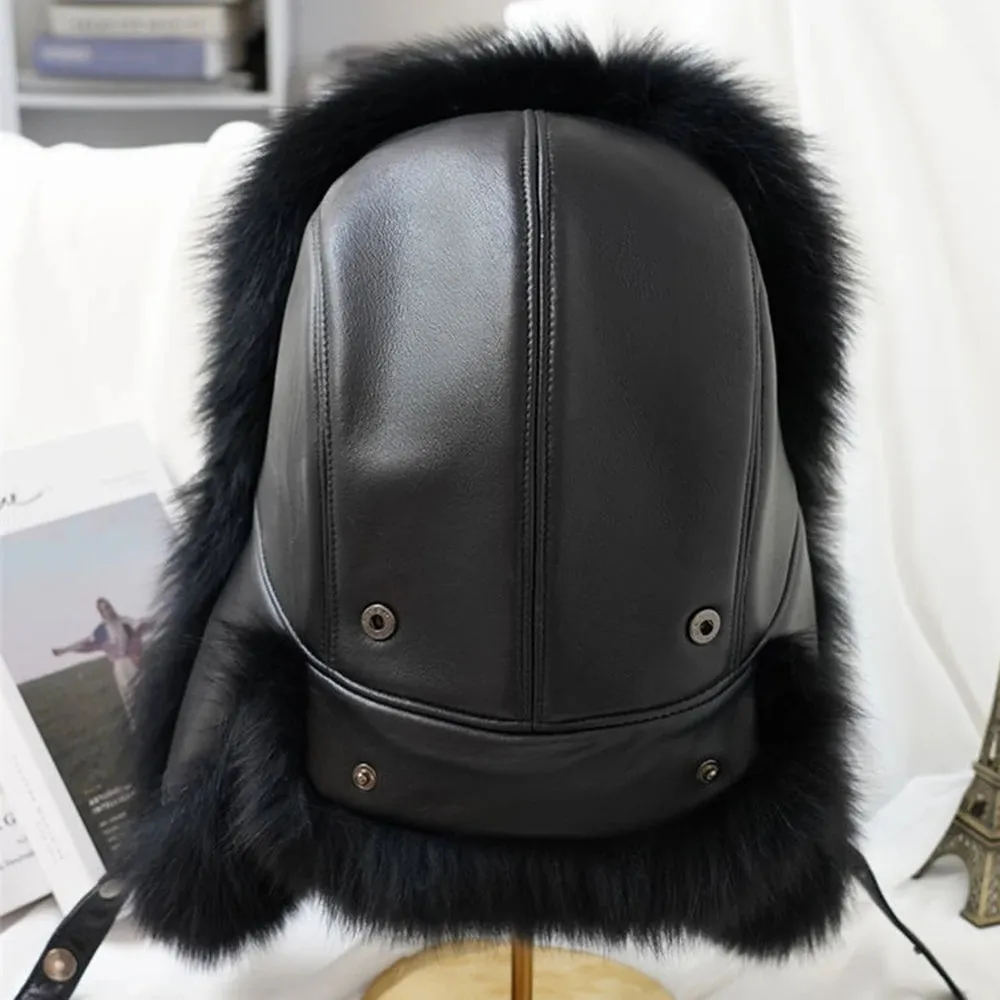 Luxury Men's Silver Fox Fur Bomber Hat – Real Fur Ushanka with Leather
