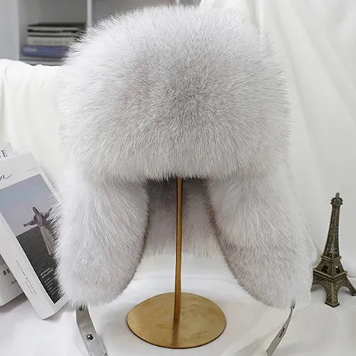 Luxury Men's Silver Fox Fur Bomber Hat – Real Fur Ushanka with Leather