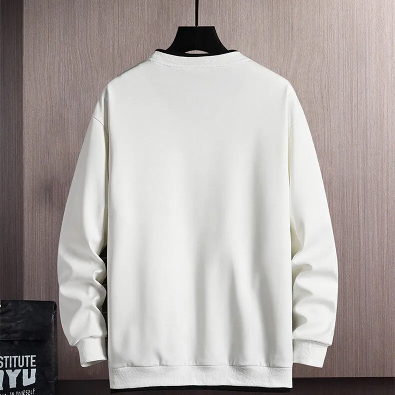 Men’s Casual OKN Letter Print Sweatshirt – Crewneck Fake Two-Piece Design