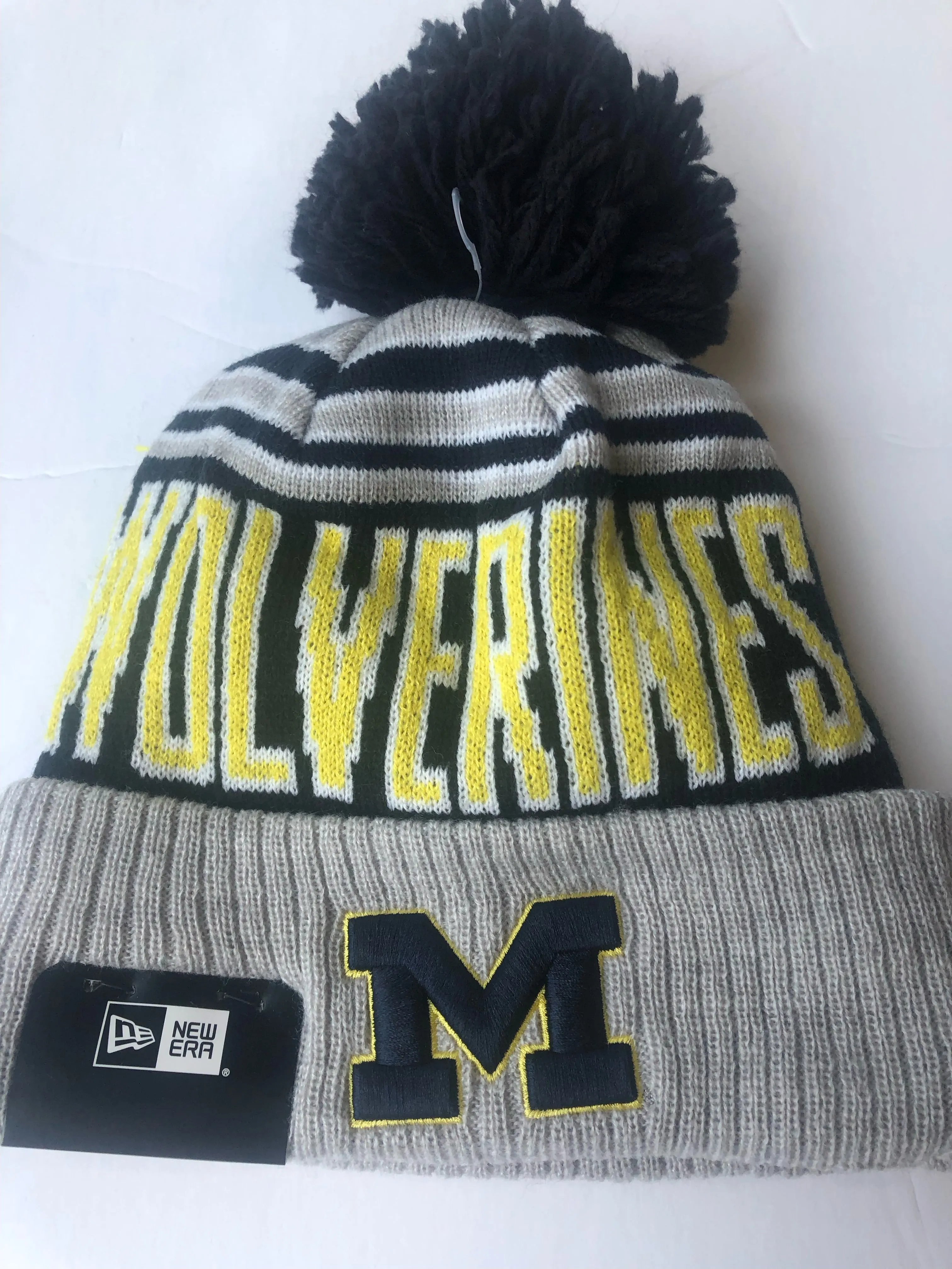 Michigan Wolverines Gray Winter Hat With Pom