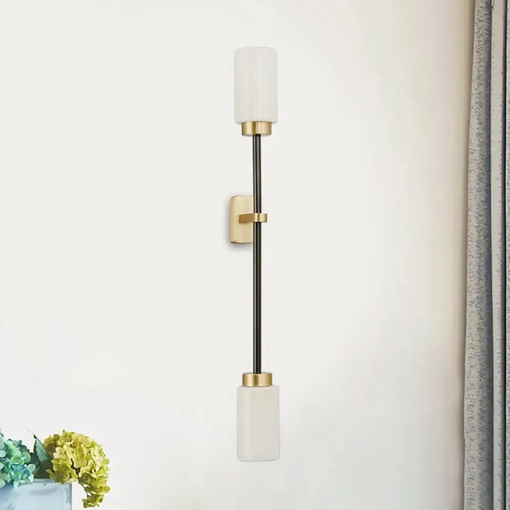 Modern Gold Wall Sconce with White Glass Shade - 2-Head Living Room Lamp