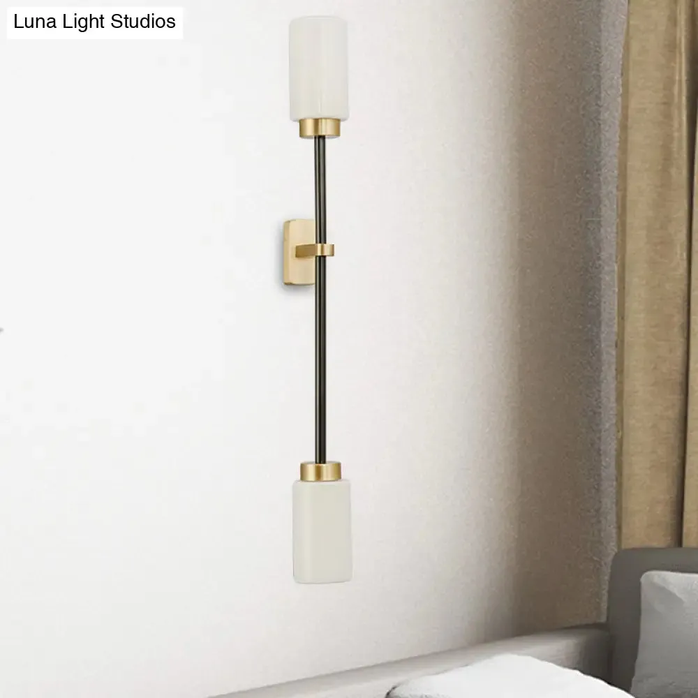 Modern Gold Wall Sconce with White Glass Shade - 2-Head Living Room Lamp