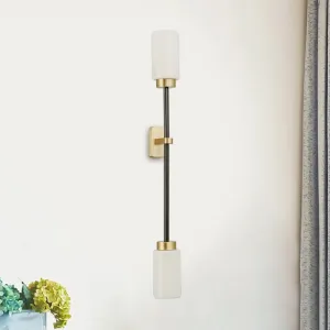 Modern Gold Wall Sconce with White Glass Shade - 2-Head Living Room Lamp