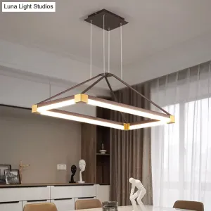 Modern Metal Rectangle Chandelier Light - White/Coffee 23.5"/31.5"/39" - LED Hanging Lamp Kit - Warm/White Light