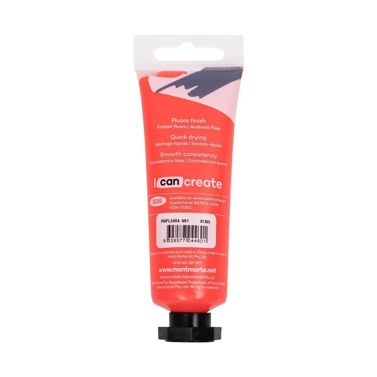Mont Marte Fluoro Acrylic Paint Premium 50ml Tube - Red