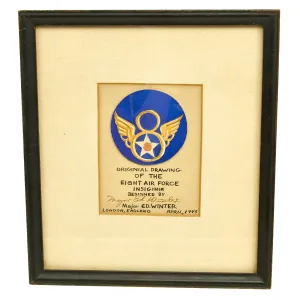 Original U.S. WWII Hand Drawn 8th Air Force Insignia by Designer Major Ed Winter - Signed