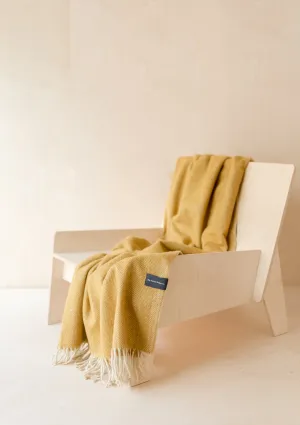 Recycled Wool Small Blanket in Mustard Herringbone