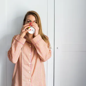 SALE Long PJ Set in Orange & Pink Striped Block Print Design