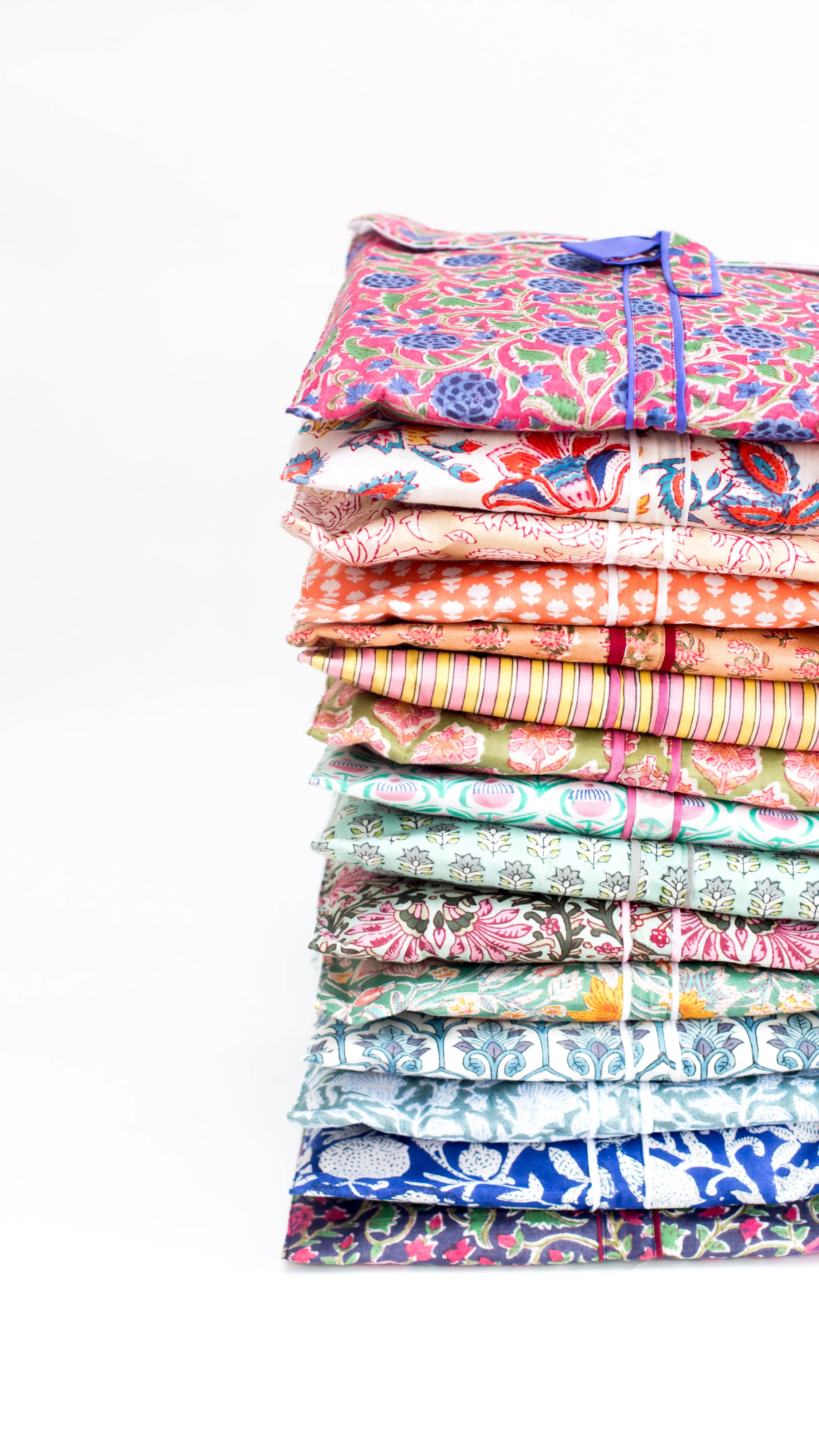SALE Long PJ Set in Orange & Pink Striped Block Print Design
