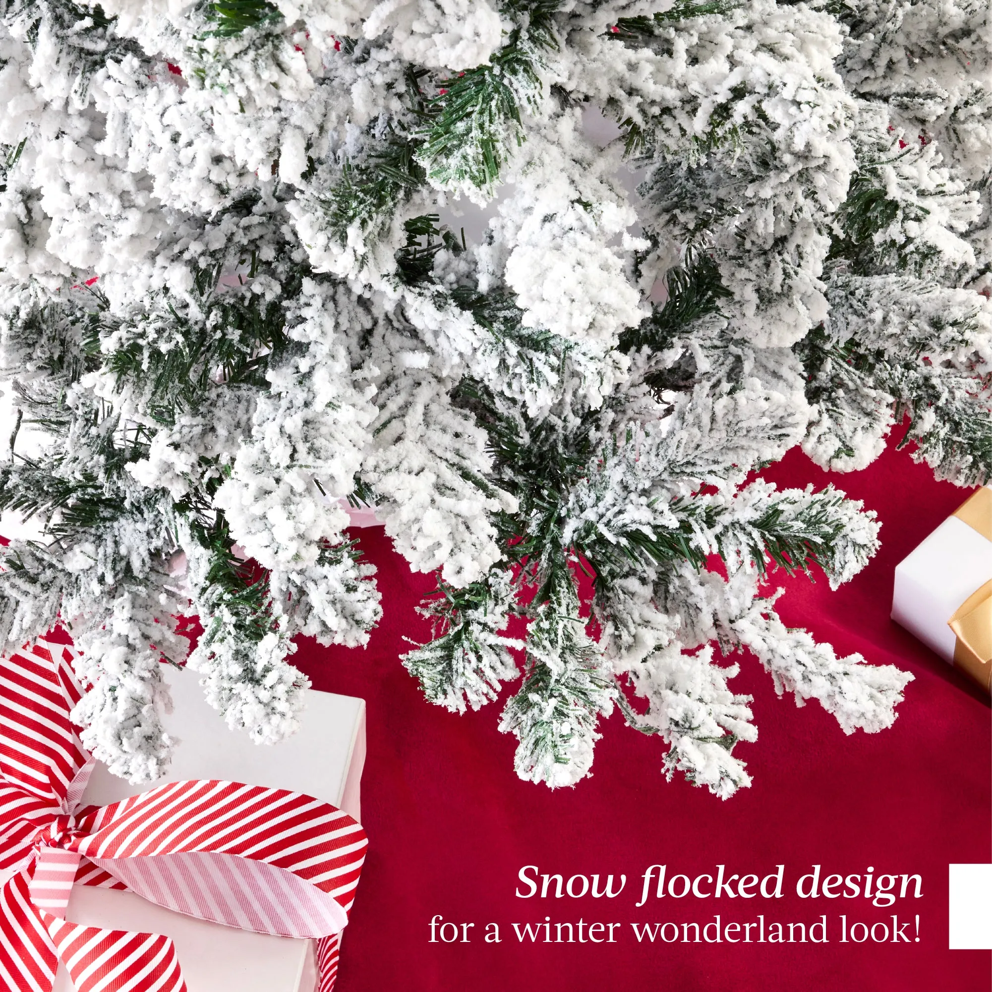 Snow Flocked Artificial Pine Christmas Tree w/ Foldable Metal Base