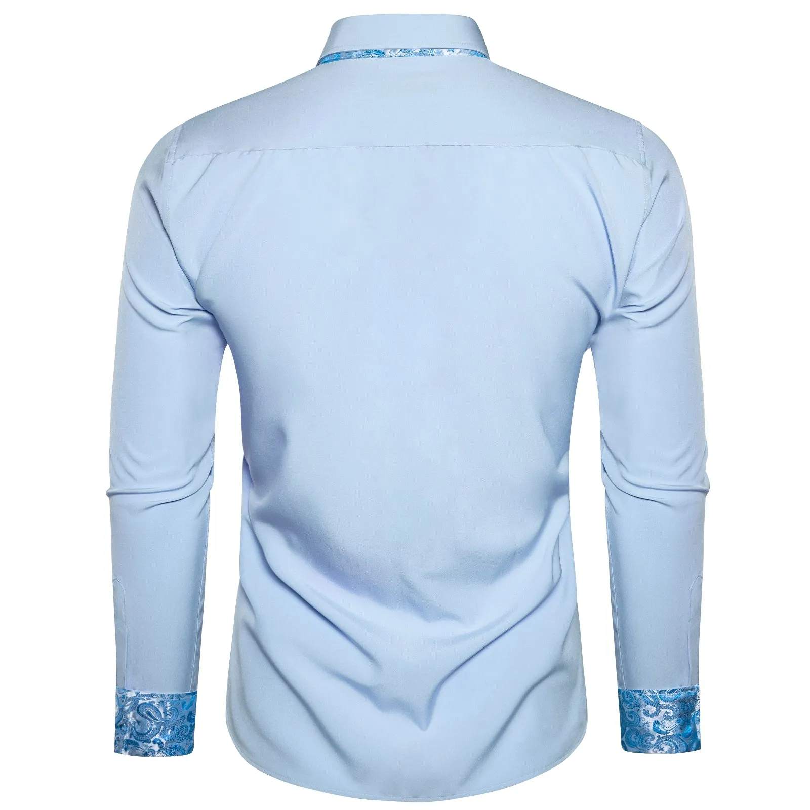 Splicing Style Baby Blue with Blue Paisley Edge Men's Long Sleeve Shirt